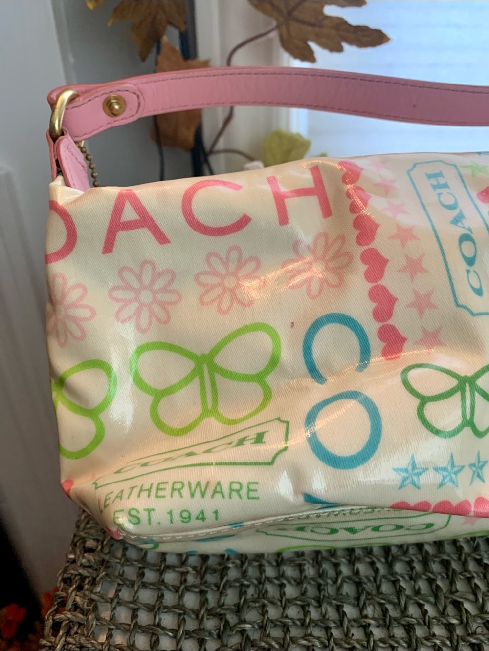 Vintage CoachY2K Rainbow Graffiti ButterflyMini Demi Bag Pochette Pink Leather - Picture 6 of 11